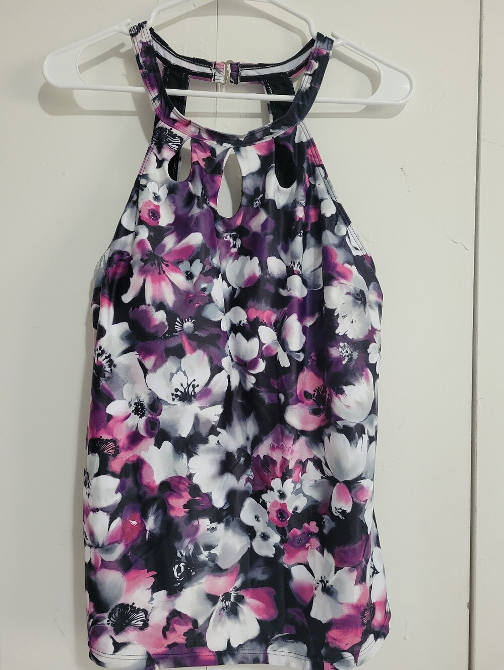 Floral Halter Tankini Top in Purple & Pink With Bottom